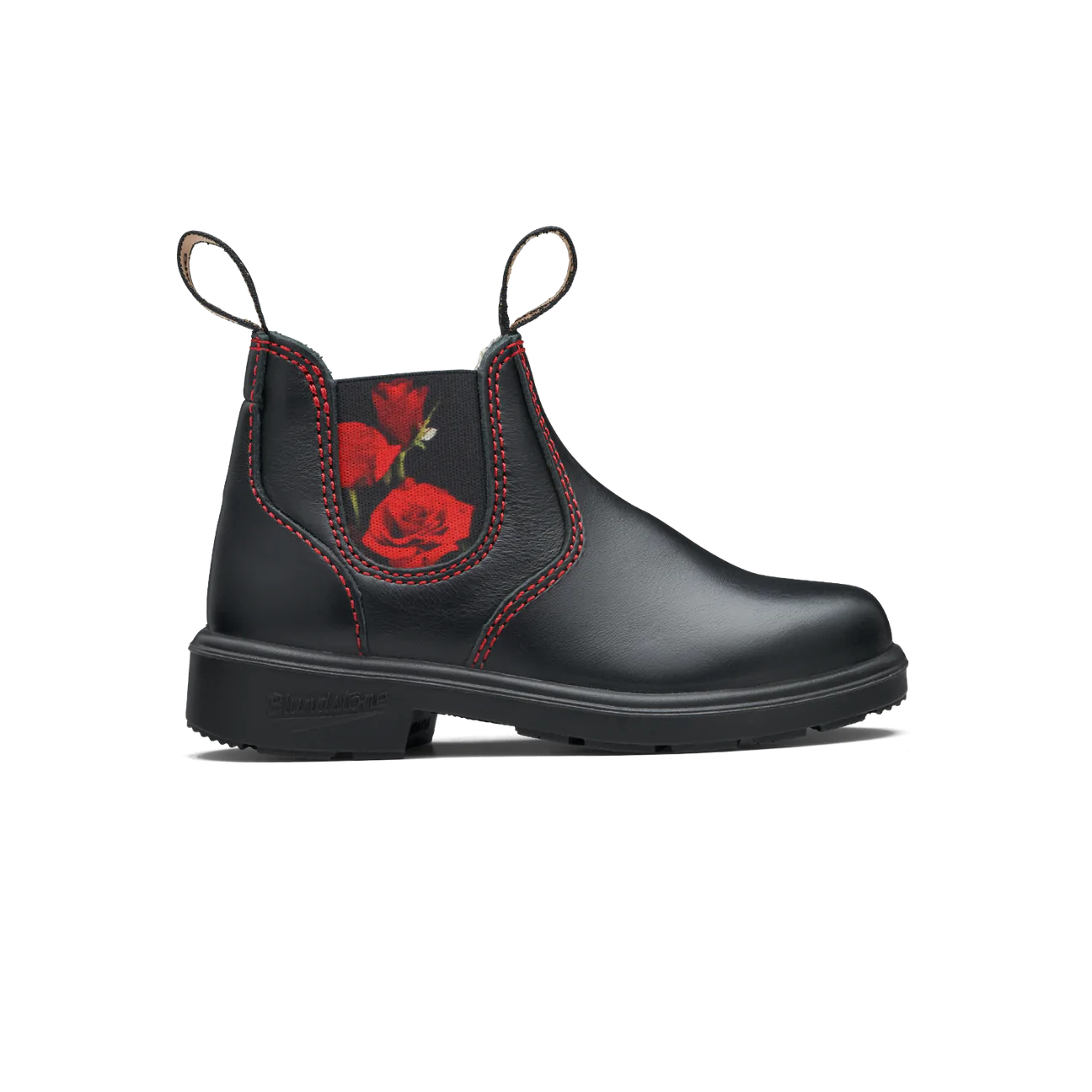 Black Kids' Boot with Red Rose Elastic