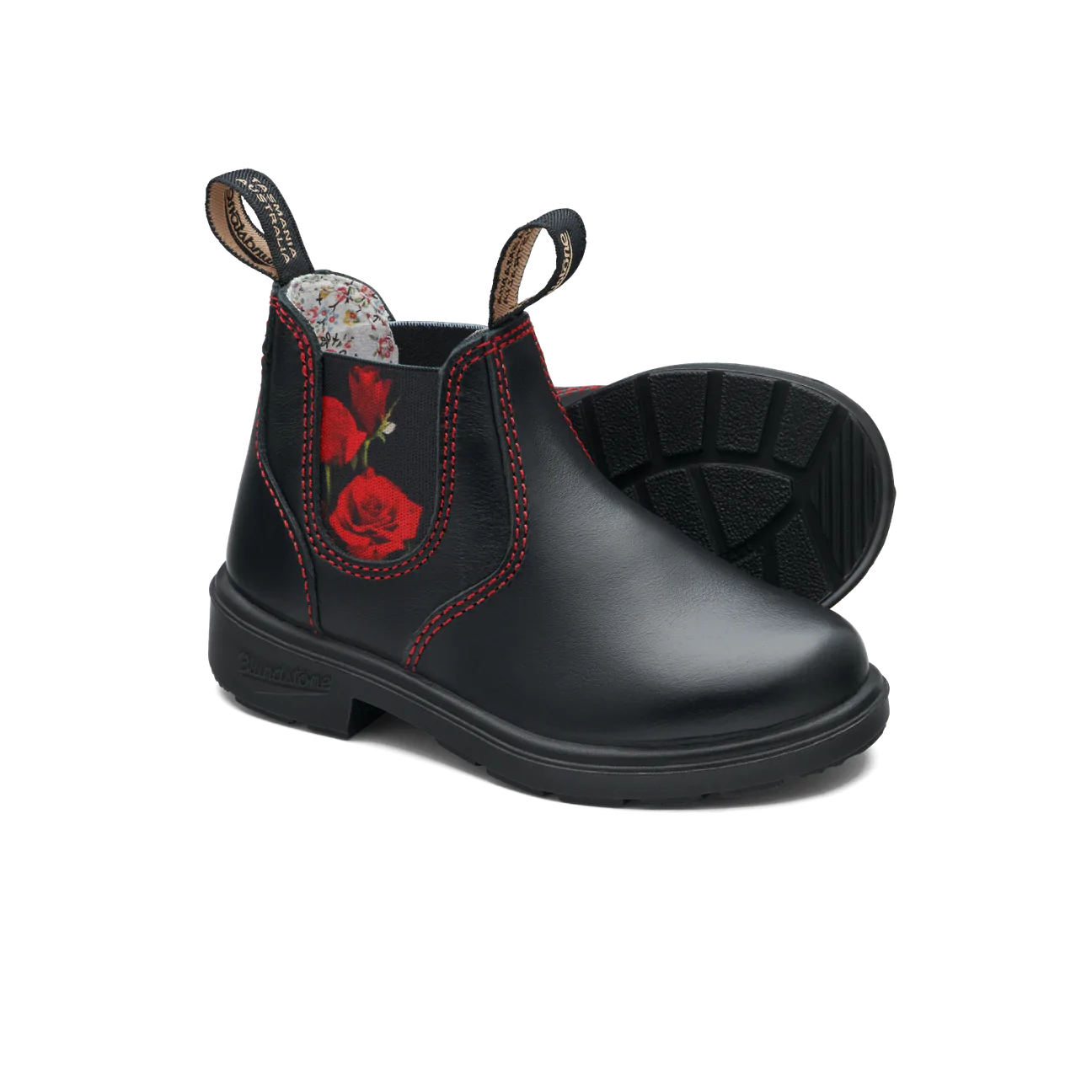 Black Kids' Boot with Red Rose Elastic