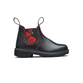 Black Kids' Boot with Red Rose Elastic