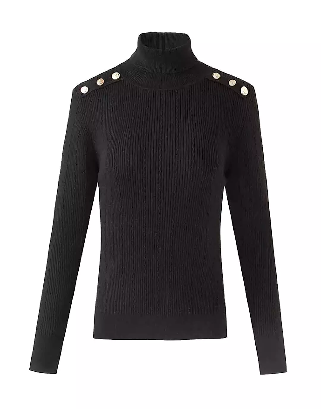 Black Knit Button Turtleneck Sweater