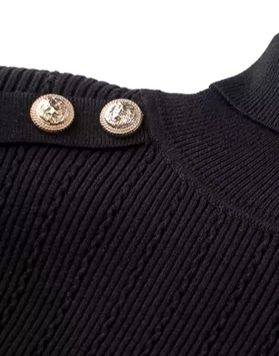 Black Knit Button Turtleneck Sweater