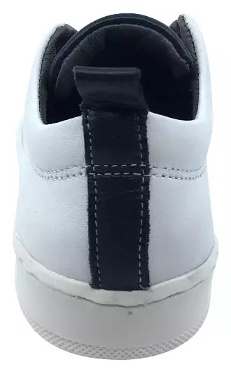 BluBlonc White and Navy Leather Sneaker Shoe with Elastic Middle