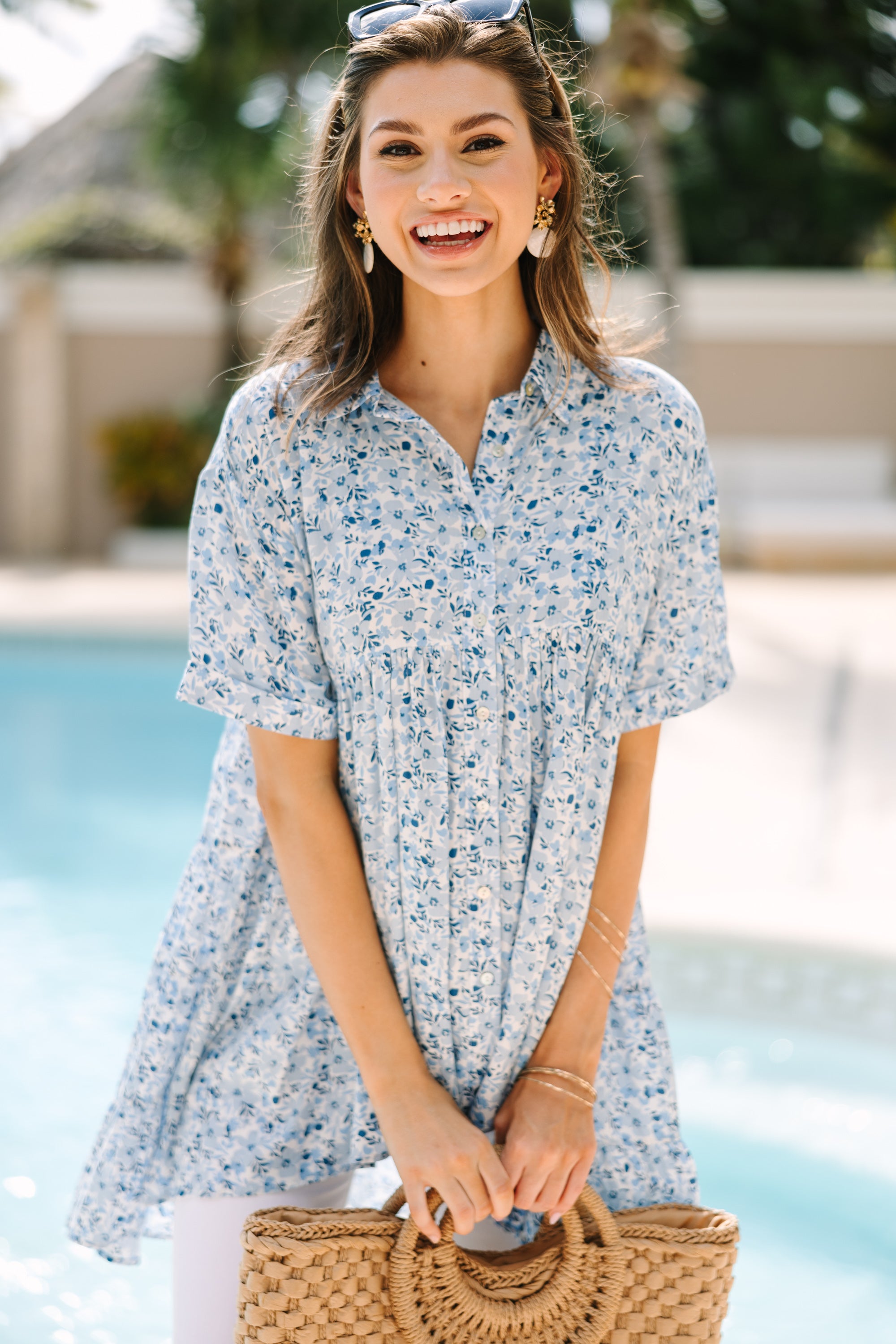 Blue Floral Tunic - Stay on-trend with this must-have fashion piece!