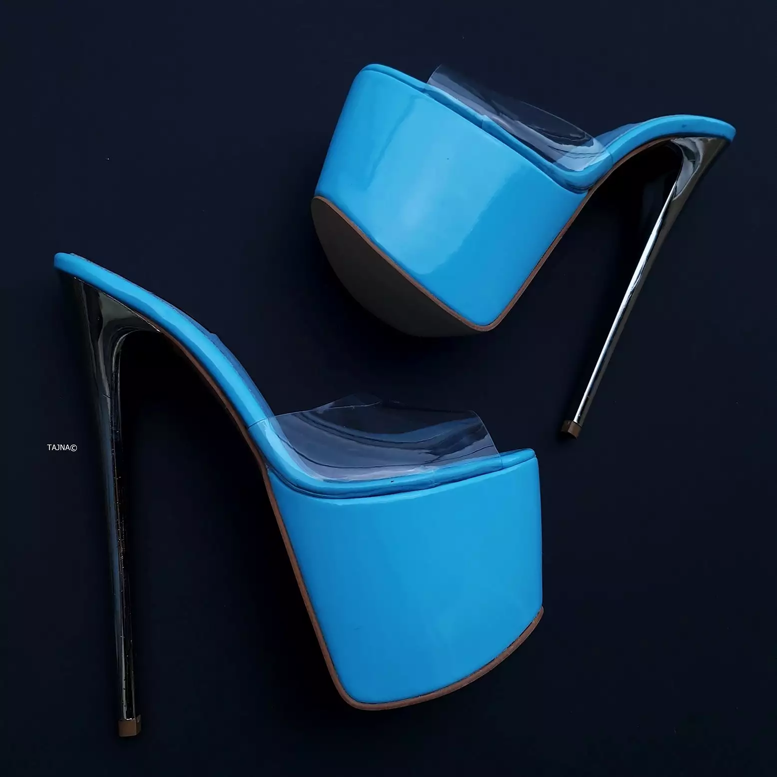 Blue Transparent Metallic Heel Mules