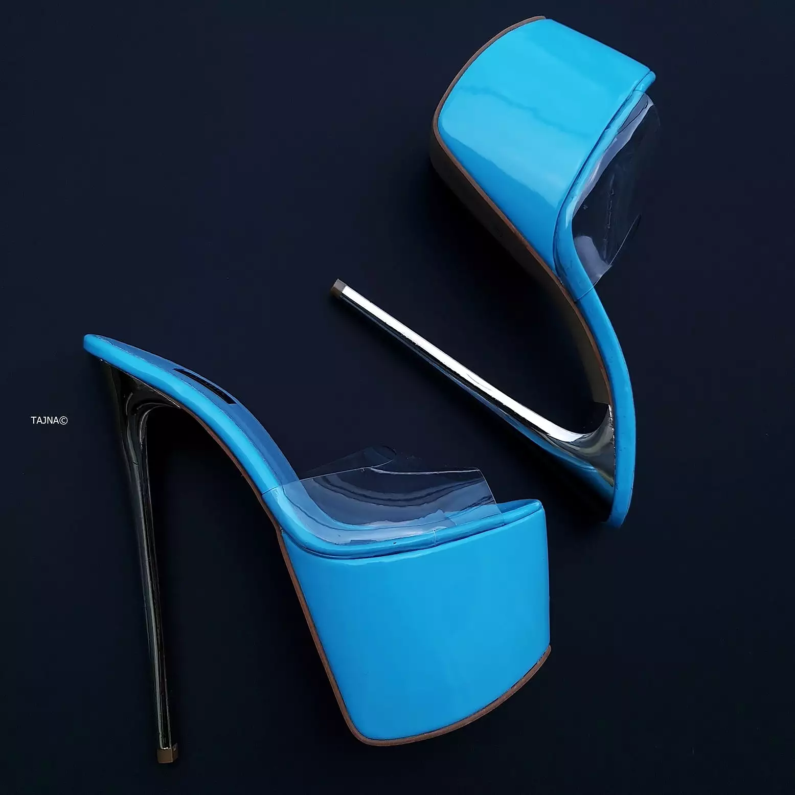 Blue Transparent Metallic Heel Mules