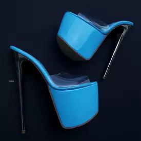 Blue Transparent Strap Metallic Heel Mules