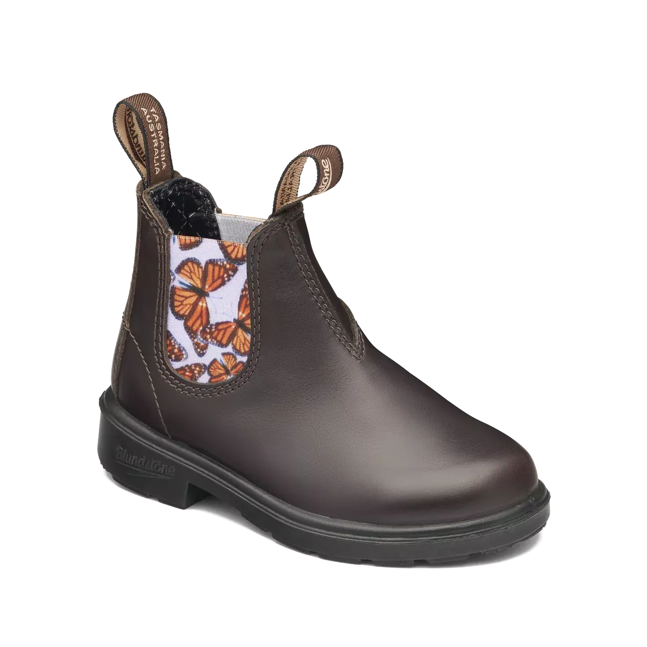 Blundstone Kids' Boot: Brown with Lilac Butterfly Elastic