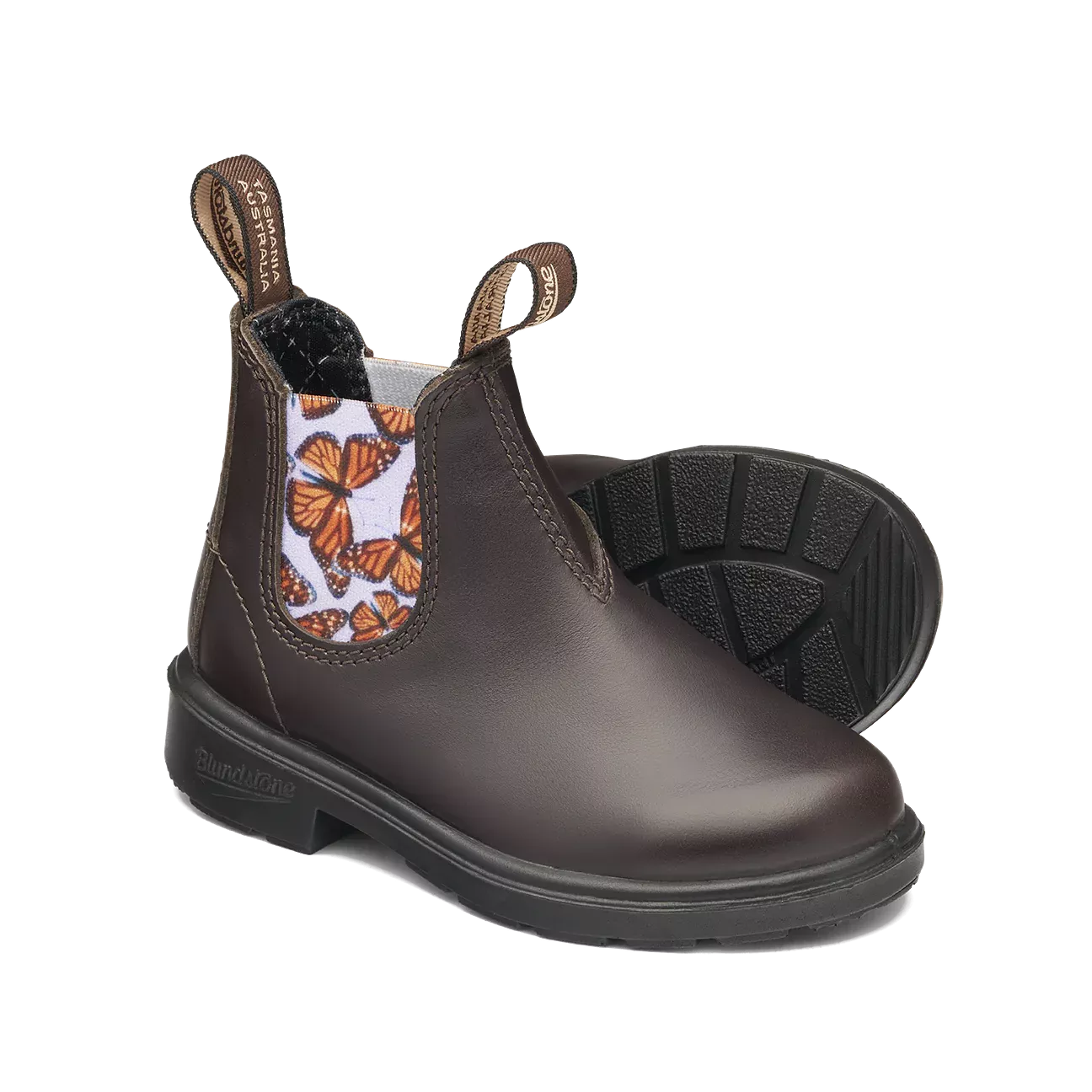 Blundstone Kids' Boot: Brown with Lilac Butterfly Elastic