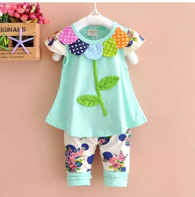 Bowknot Flower Print T-shirt and Leggings Set