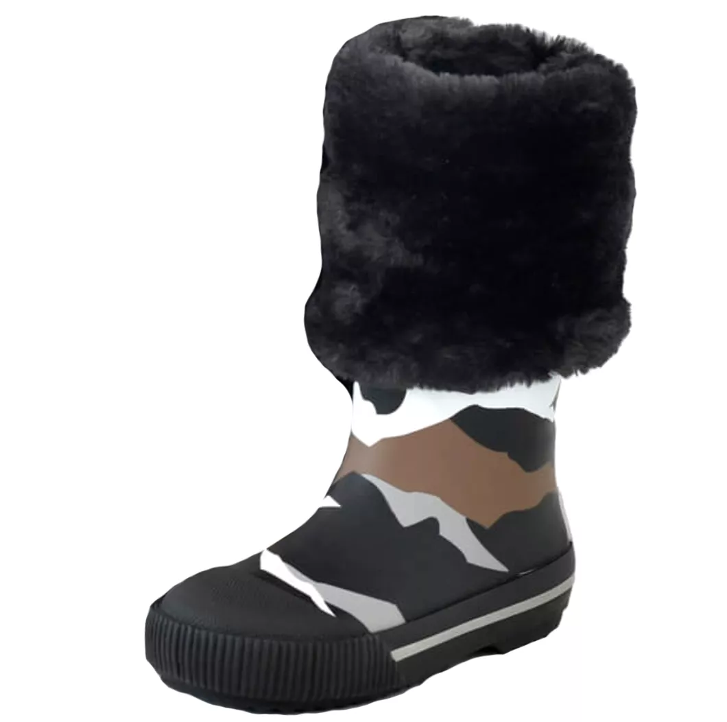 Boxbo Mountain Camo Print Faux Fur Rain Boot for Girls and Boys