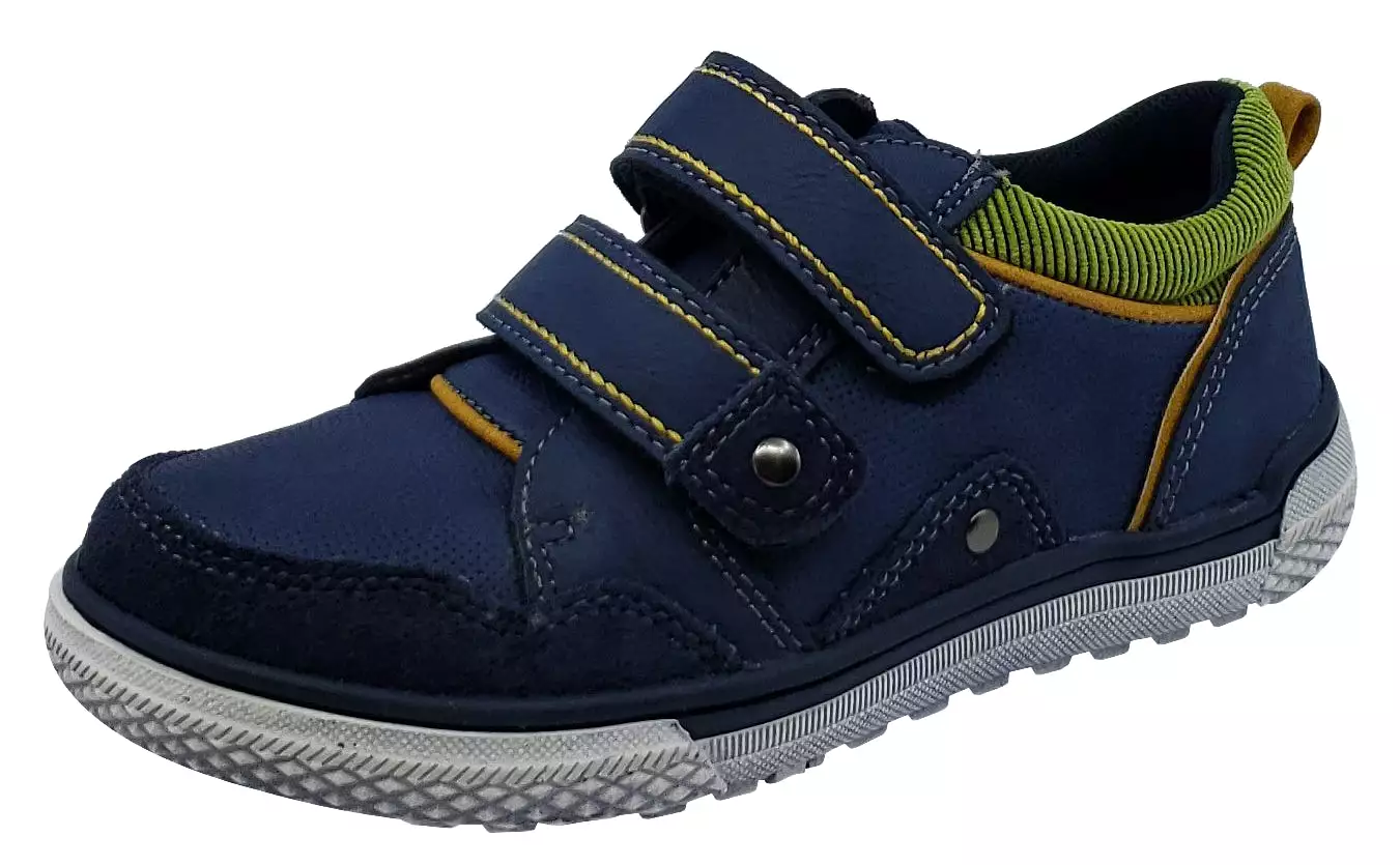 Boy's Navy Leather Sneaker with Hook and Loop - Beeko Torrington II