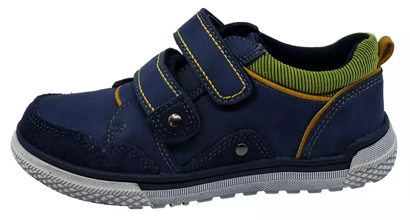 Boy's Navy Leather Sneaker with Hook and Loop - Beeko Torrington II