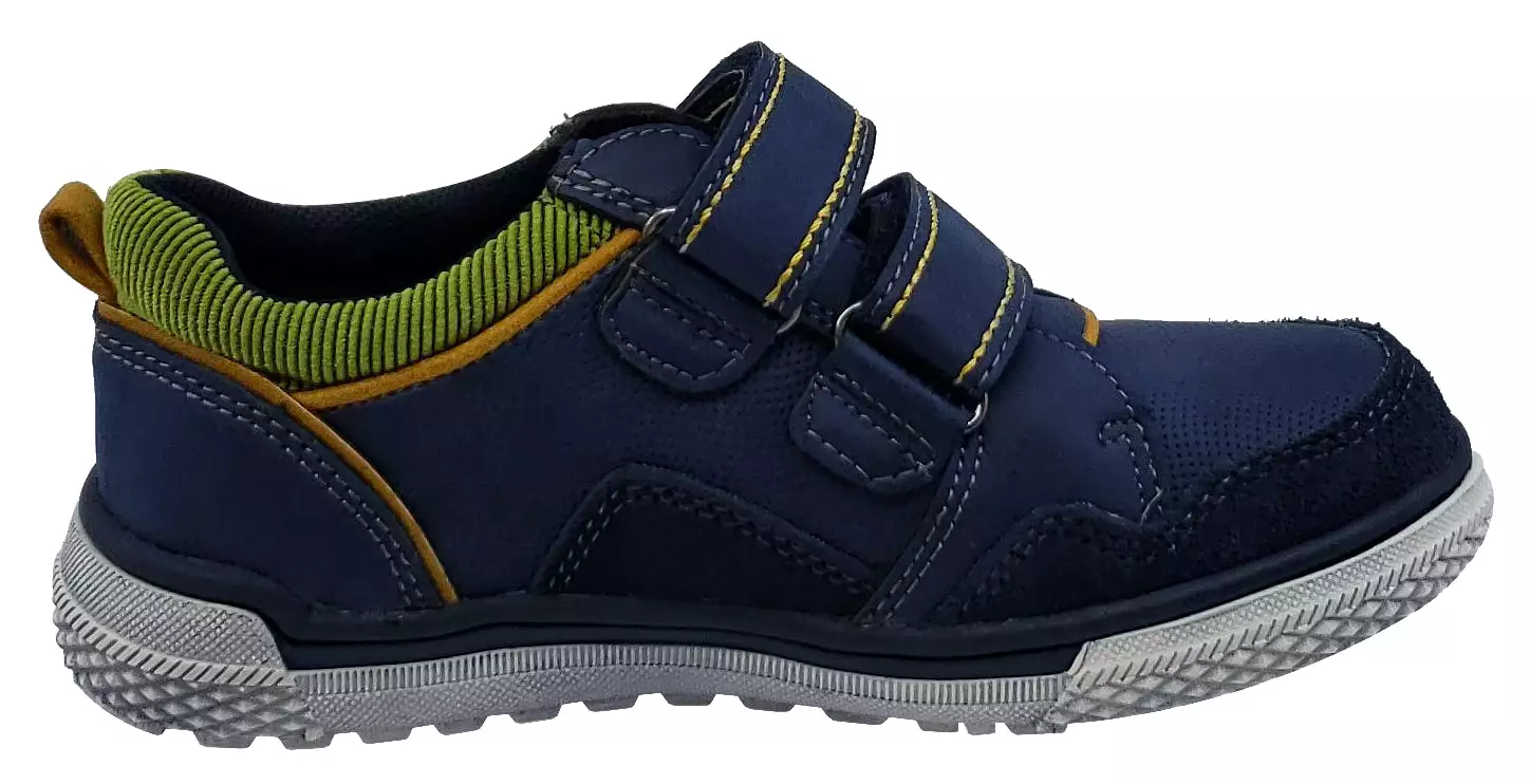 Boy's Navy Leather Sneaker with Hook and Loop - Beeko Torrington II