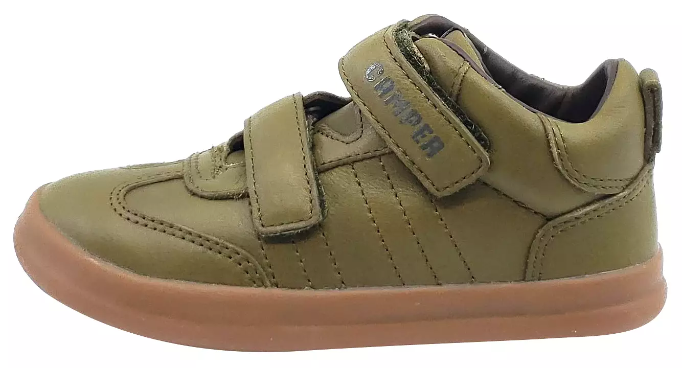 Camper Green Leather Hook and Loop Sneaker for Boys