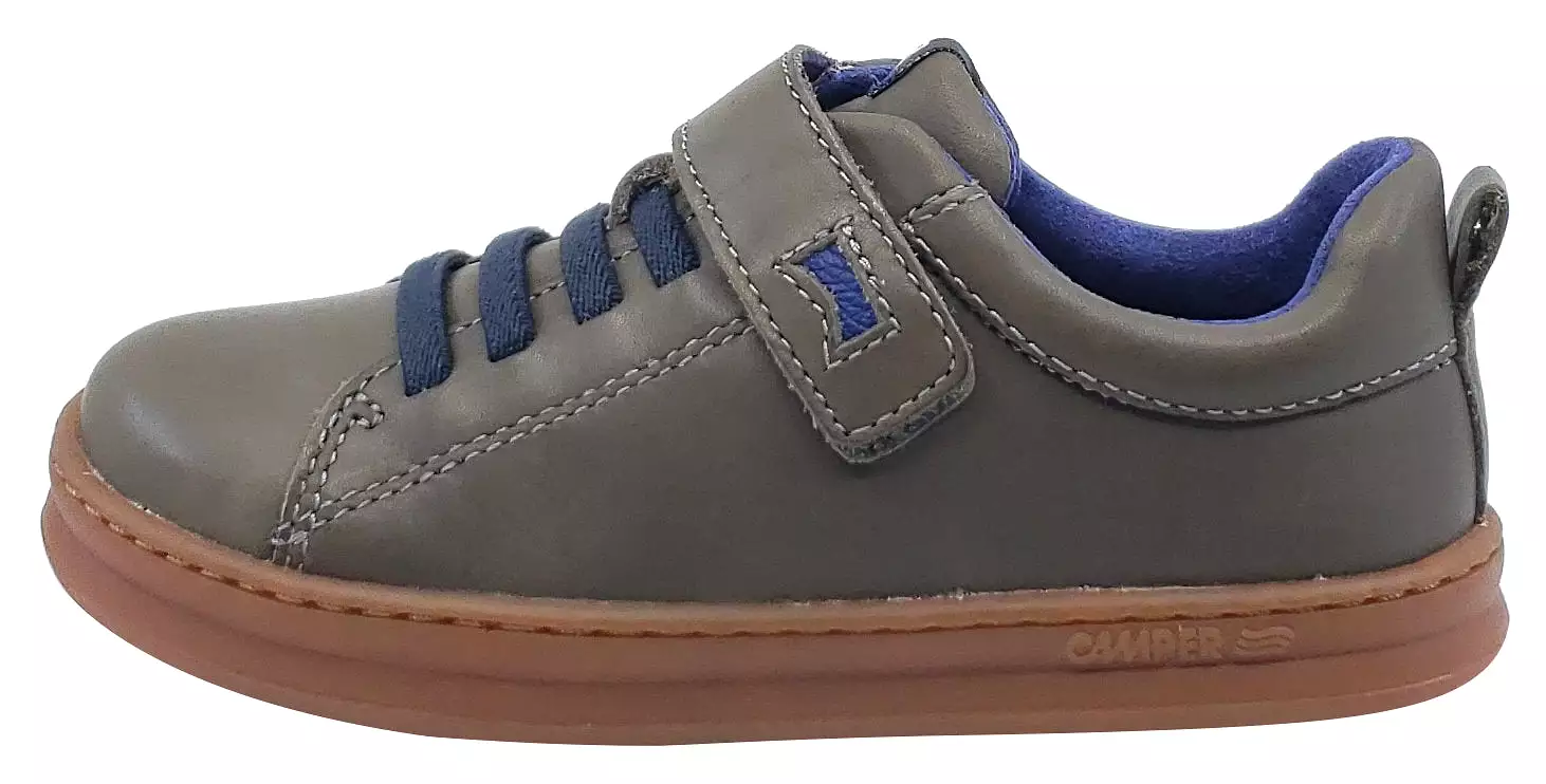 Camper Runner Sneaker - Grey Leather - Elastic - Hook and Loop - Boy's