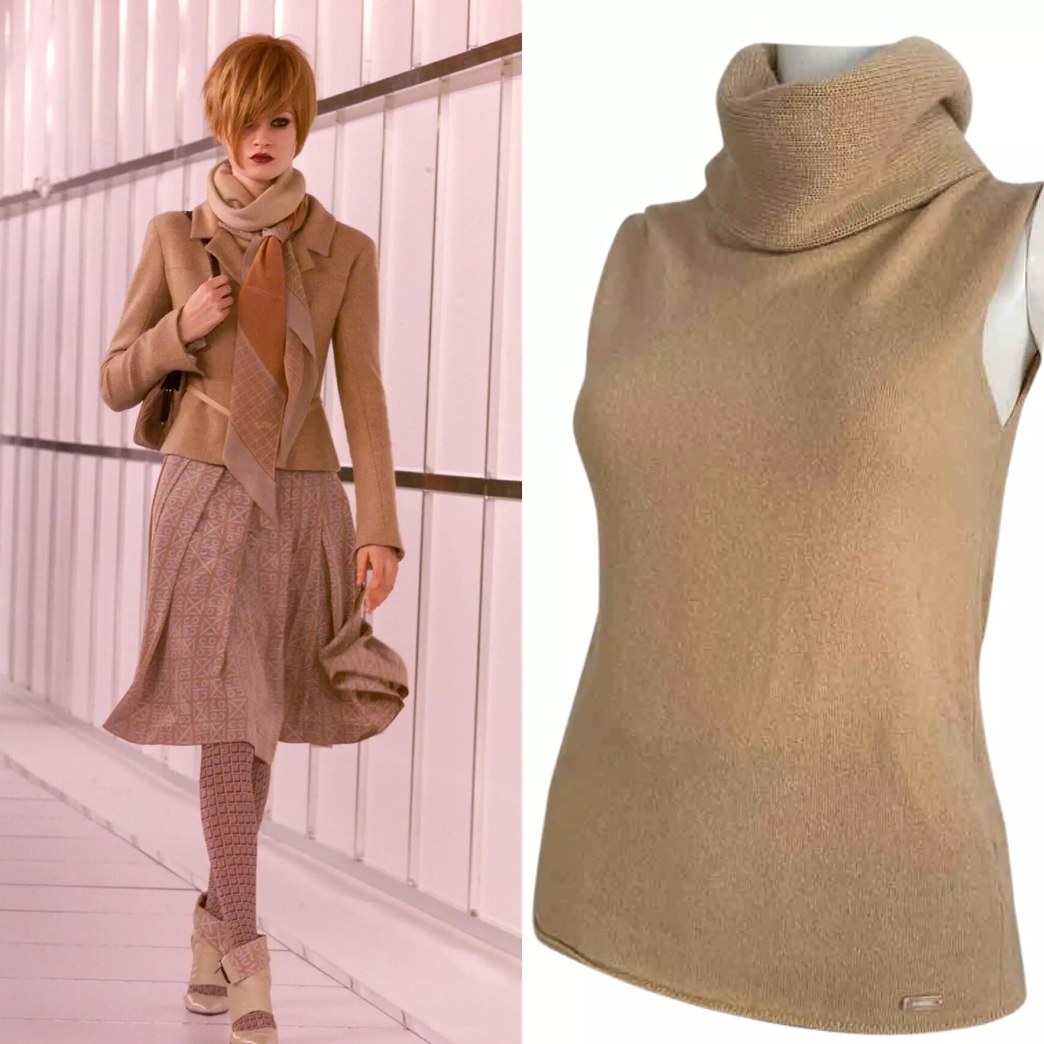 Chanel 00A 2000 Fall Light Brown Beige Turtleneck Sweater Blouse Size FR 40 US 4/6