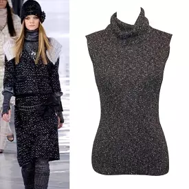 Chanel 05A 2005 Fall Gray Metallic Knit Sleeveless Turtleneck Sweater Top FR 38 - Online Shopping