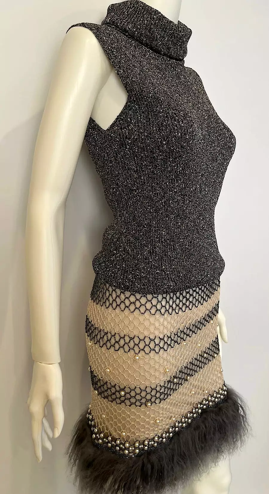 Chanel 05A 2005 Fall Gray Metallic Knit Sleeveless Turtleneck Sweater Top FR 38 - Online Shopping