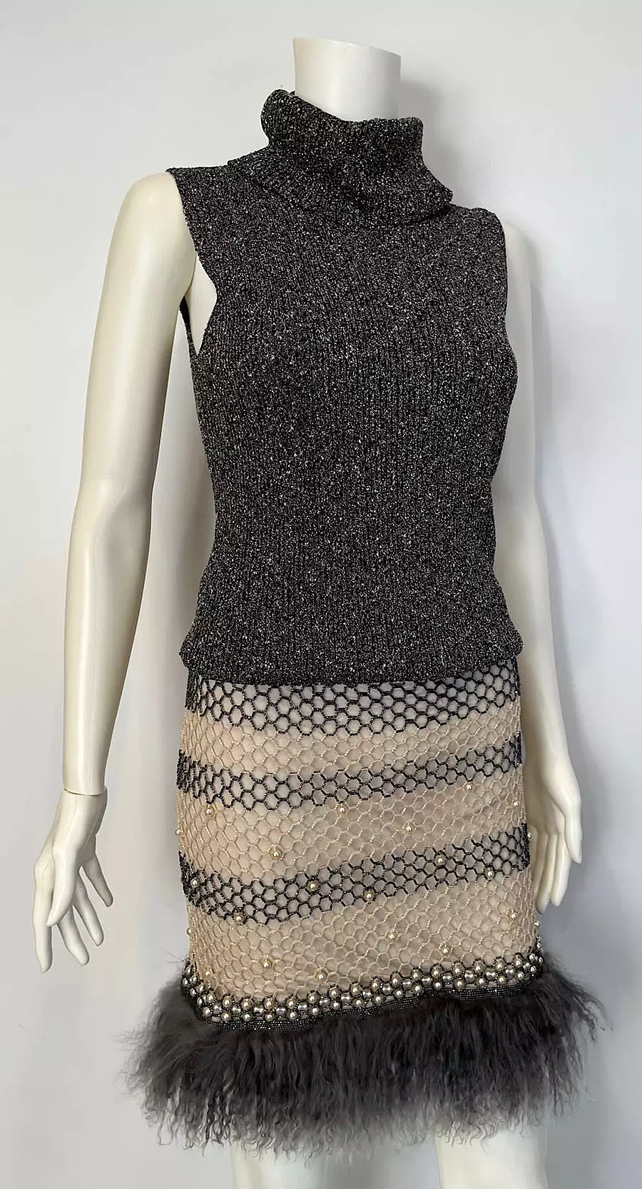 Chanel 05A 2005 Fall Gray Metallic Knit Sleeveless Turtleneck Sweater Top FR 38 - Online Shopping