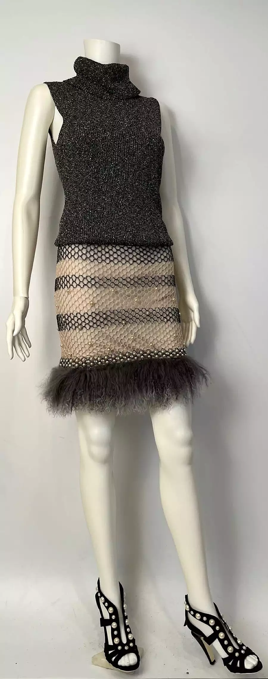 Chanel 05A 2005 Fall Gray Metallic Knit Sleeveless Turtleneck Sweater Top FR 38 - Online Shopping