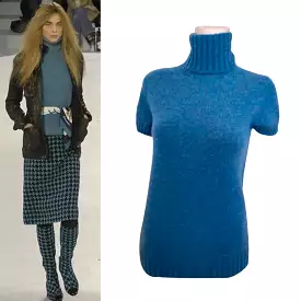 Chanel 07A 2007 Fall Turquoise Turtleneck Sweater Blouse, FR 40 US 6/8