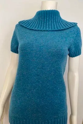 Chanel 07A 2007 Fall Turquoise Turtleneck Sweater Blouse, FR 40 US 6/8