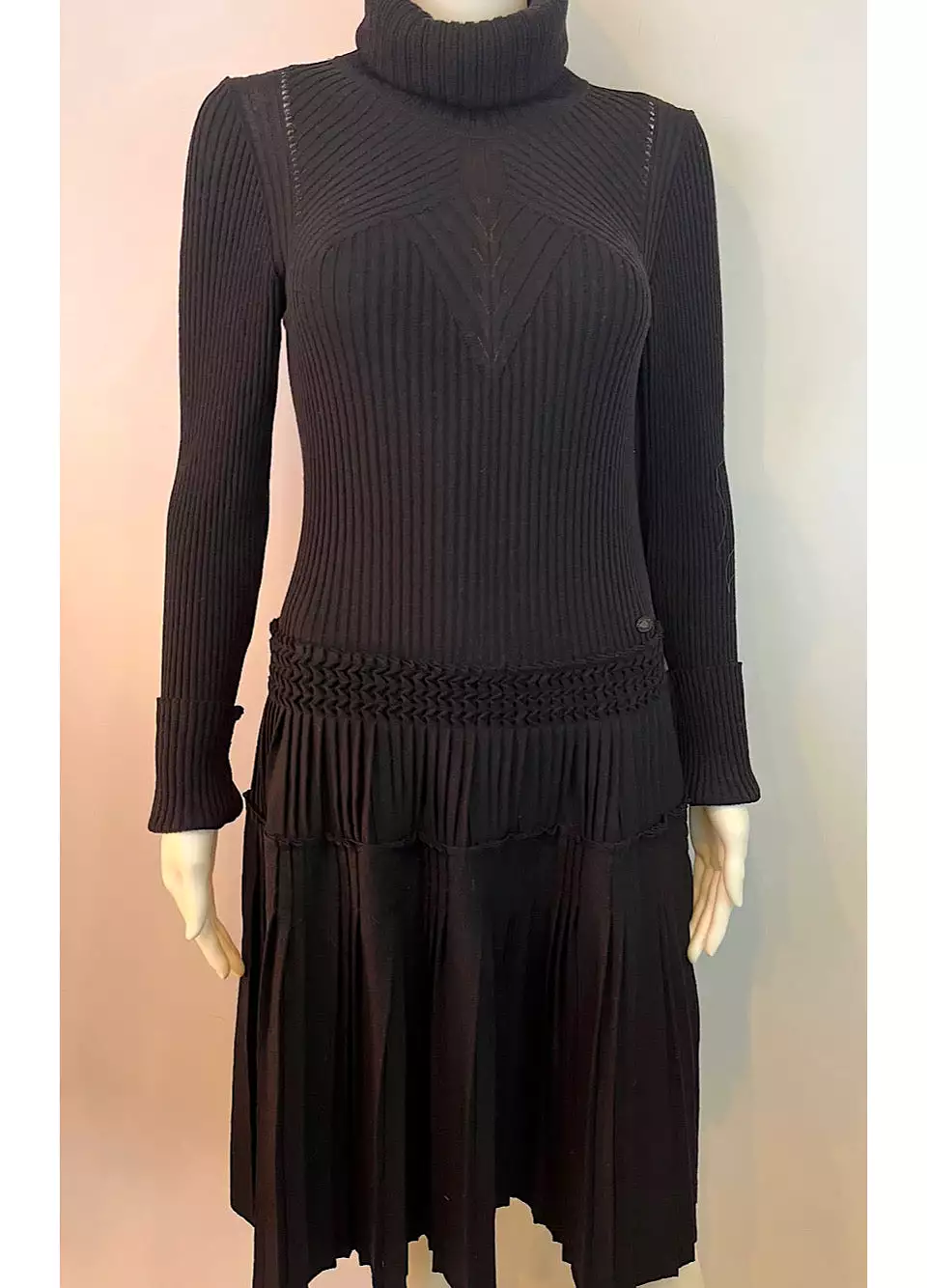 Chanel 08A Black Turtleneck Sweater Dress Fall 2008 FR 40 US 4/6