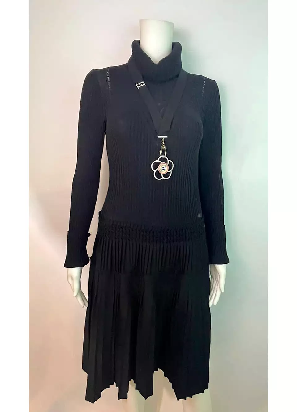 Chanel 08A Black Turtleneck Sweater Dress Fall 2008 FR 40 US 4/6