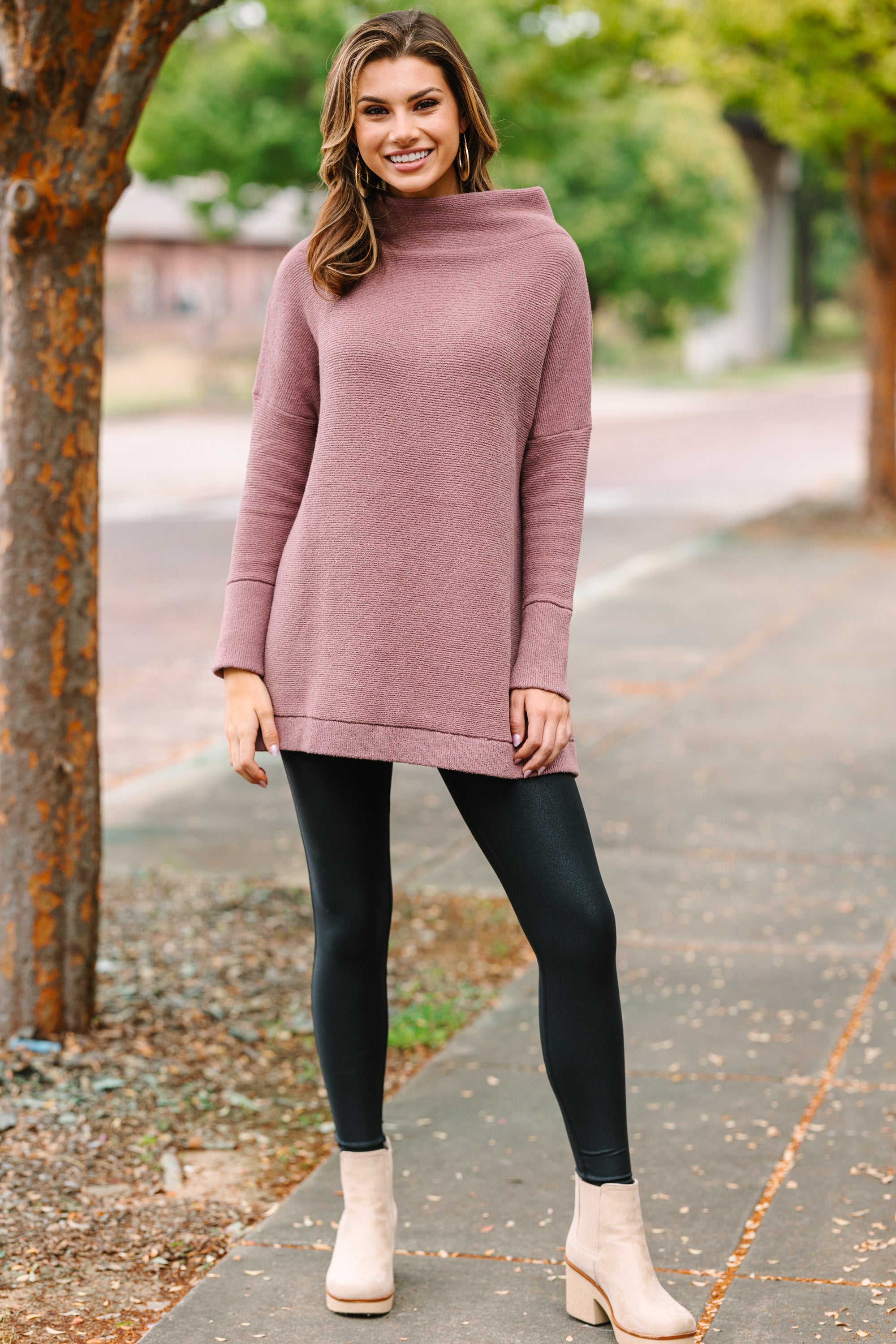 Chestnut Brown Mock Neck Tunic