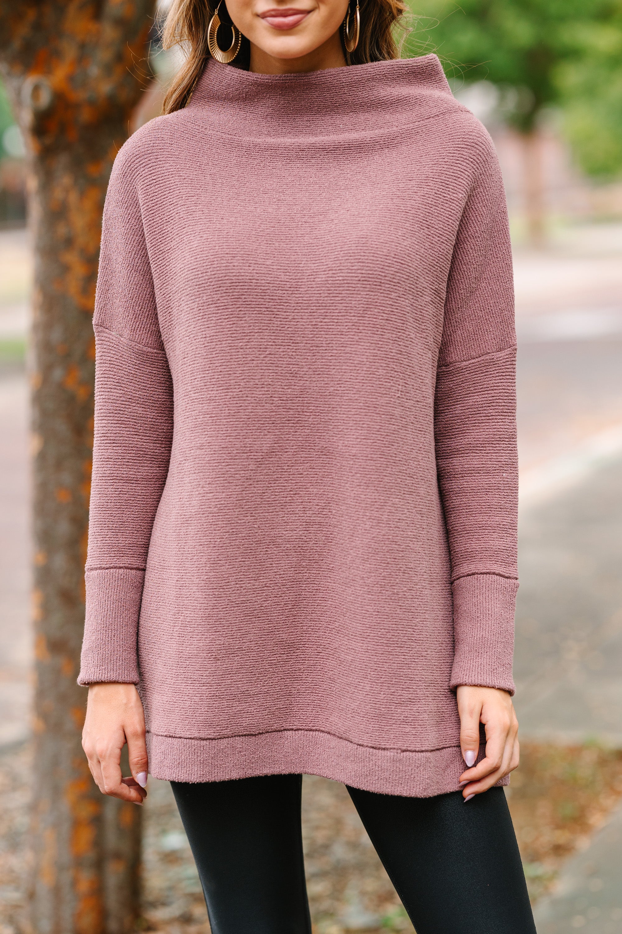 Chestnut Brown Mock Neck Tunic