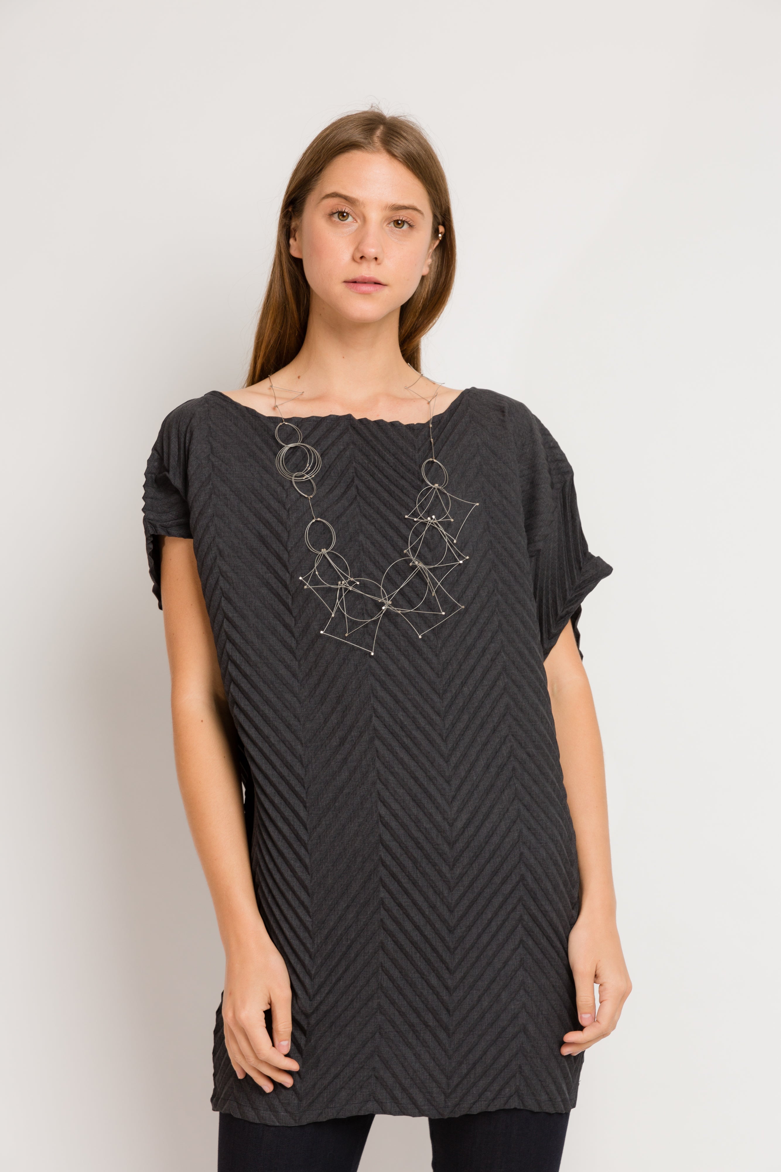 Chevron Andy Tunic Dress - Charcoal