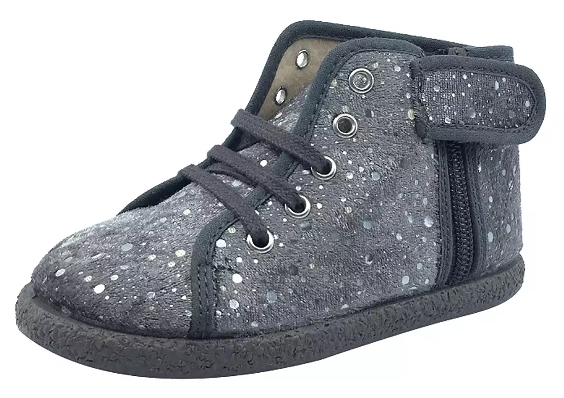 Children Chic Side-Zip Chukka Boot, Grey Silver Bubble Velvet