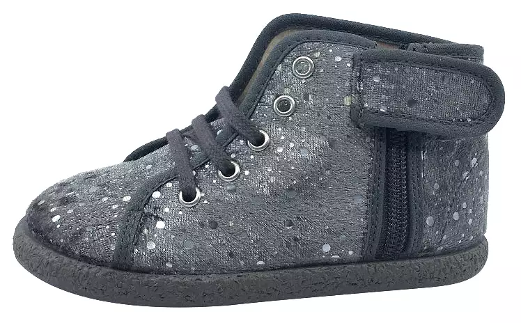 Children Chic Side-Zip Chukka Boot, Grey Silver Bubble Velvet