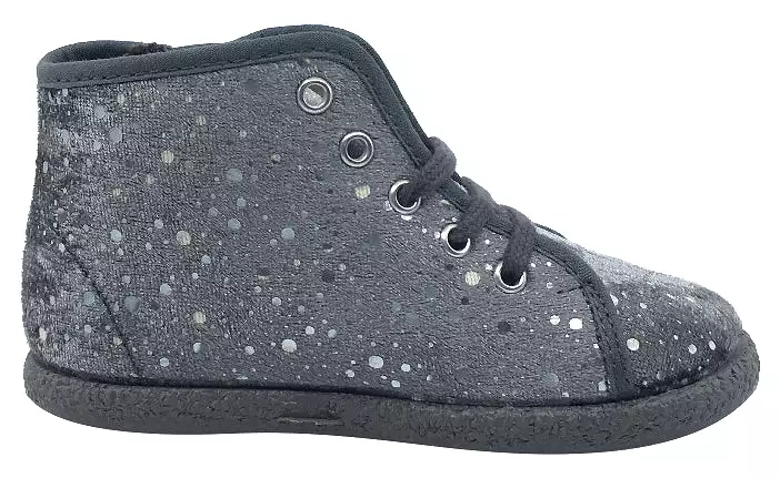 Children Chic Side-Zip Chukka Boot, Grey Silver Bubble Velvet