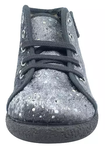 Children Chic Side-Zip Chukka Boot, Grey Silver Bubble Velvet