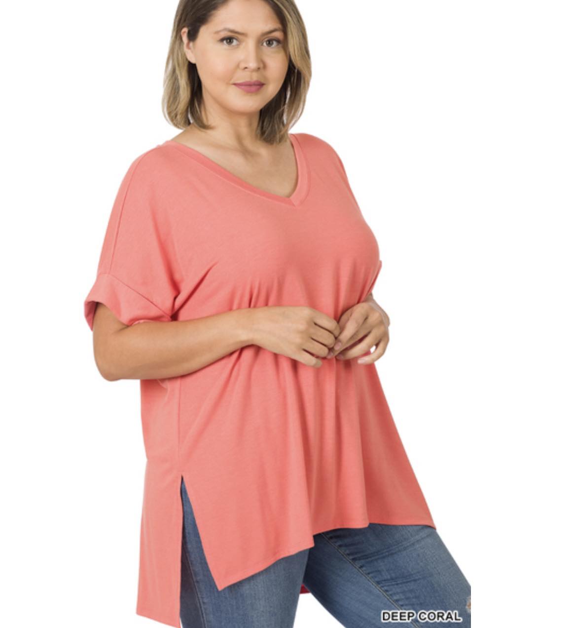 Coral Flowing Tunic V-Neck Top