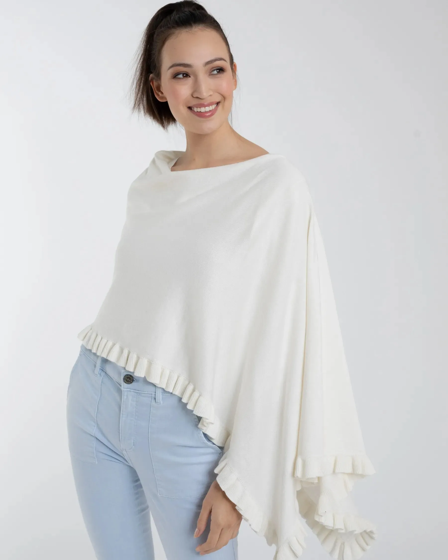 Cotton Cashmere Ruffle Edge Topper Shawl by Alashan