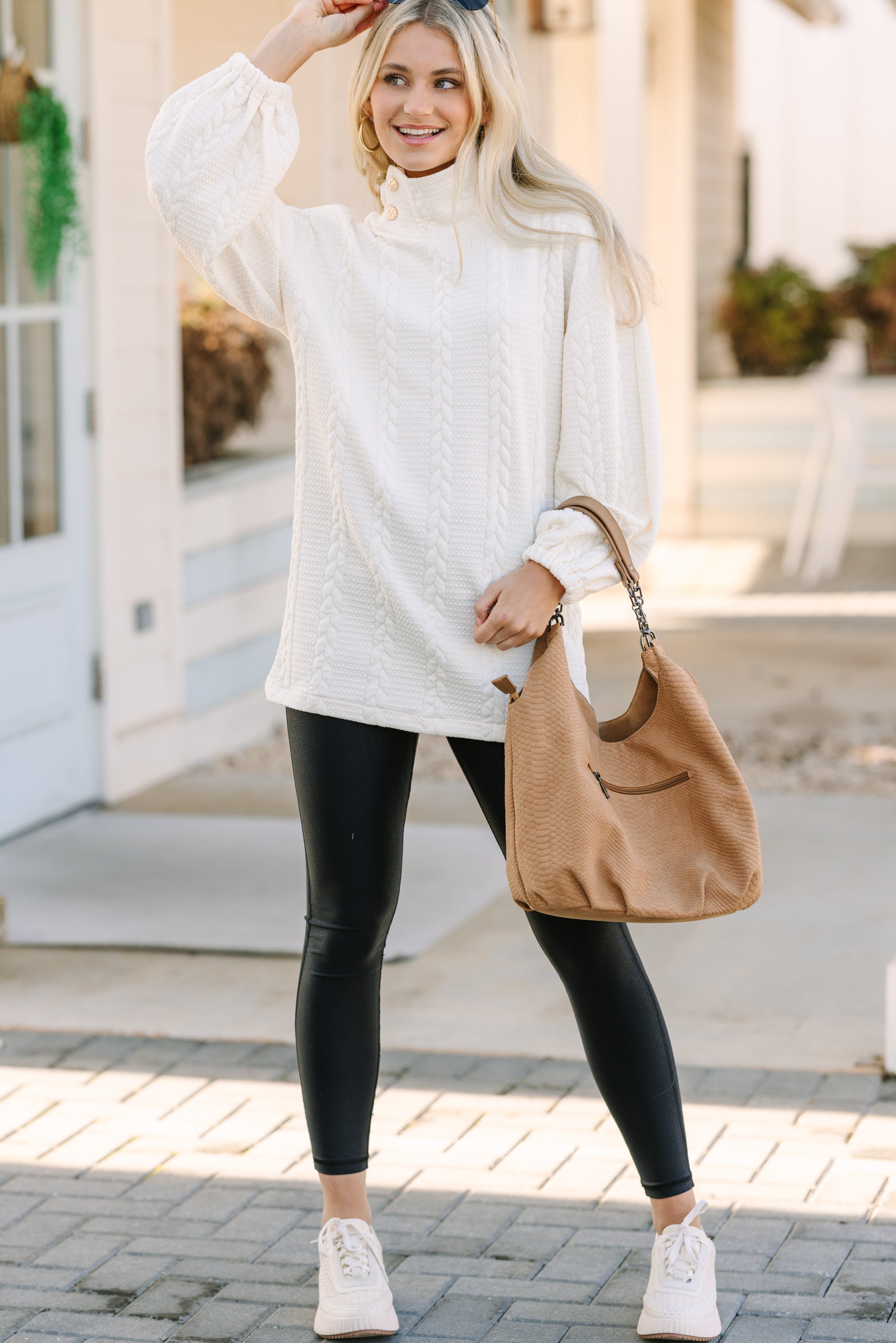 Cream White Cable Knit Tunic