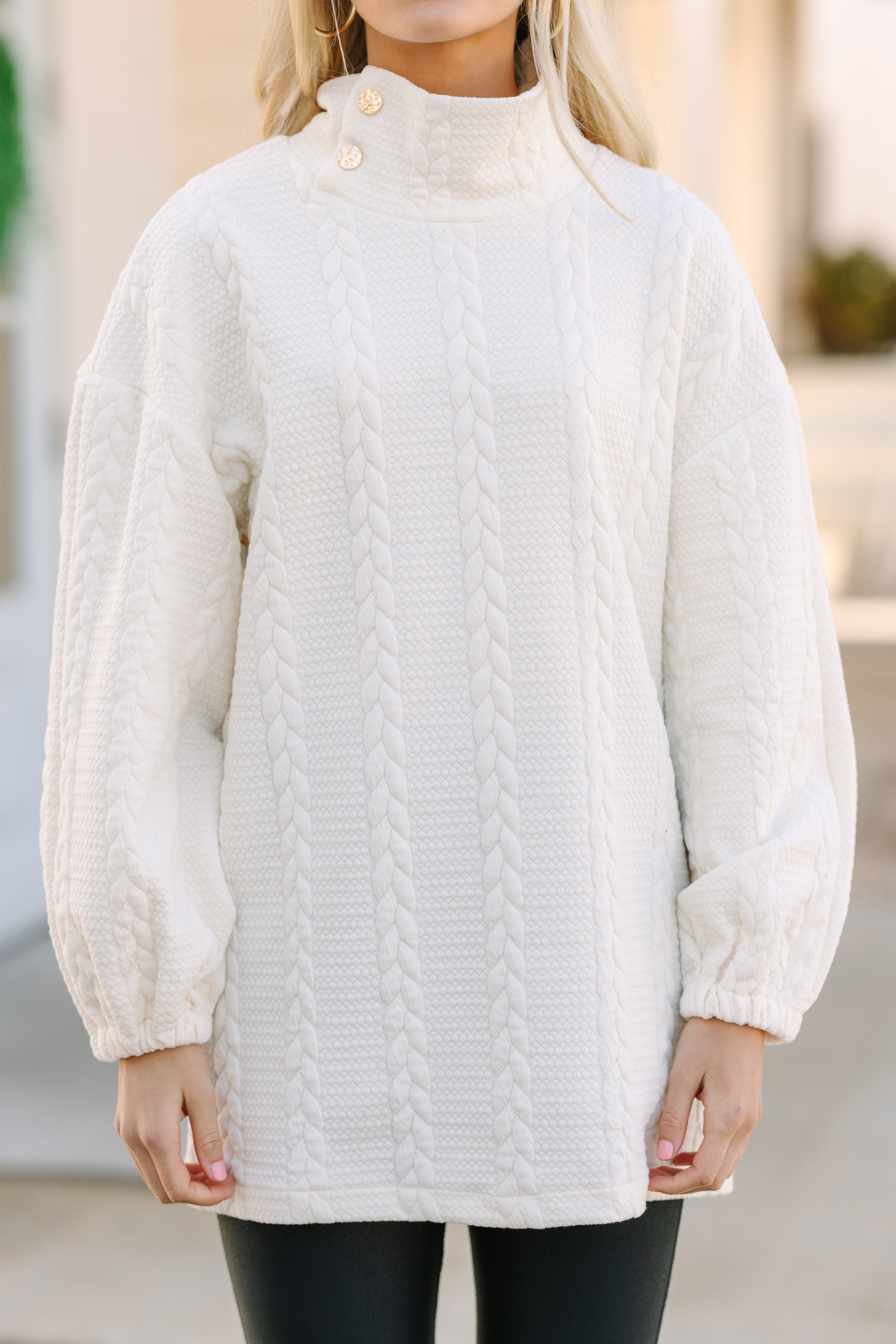 Cream White Cable Knit Tunic