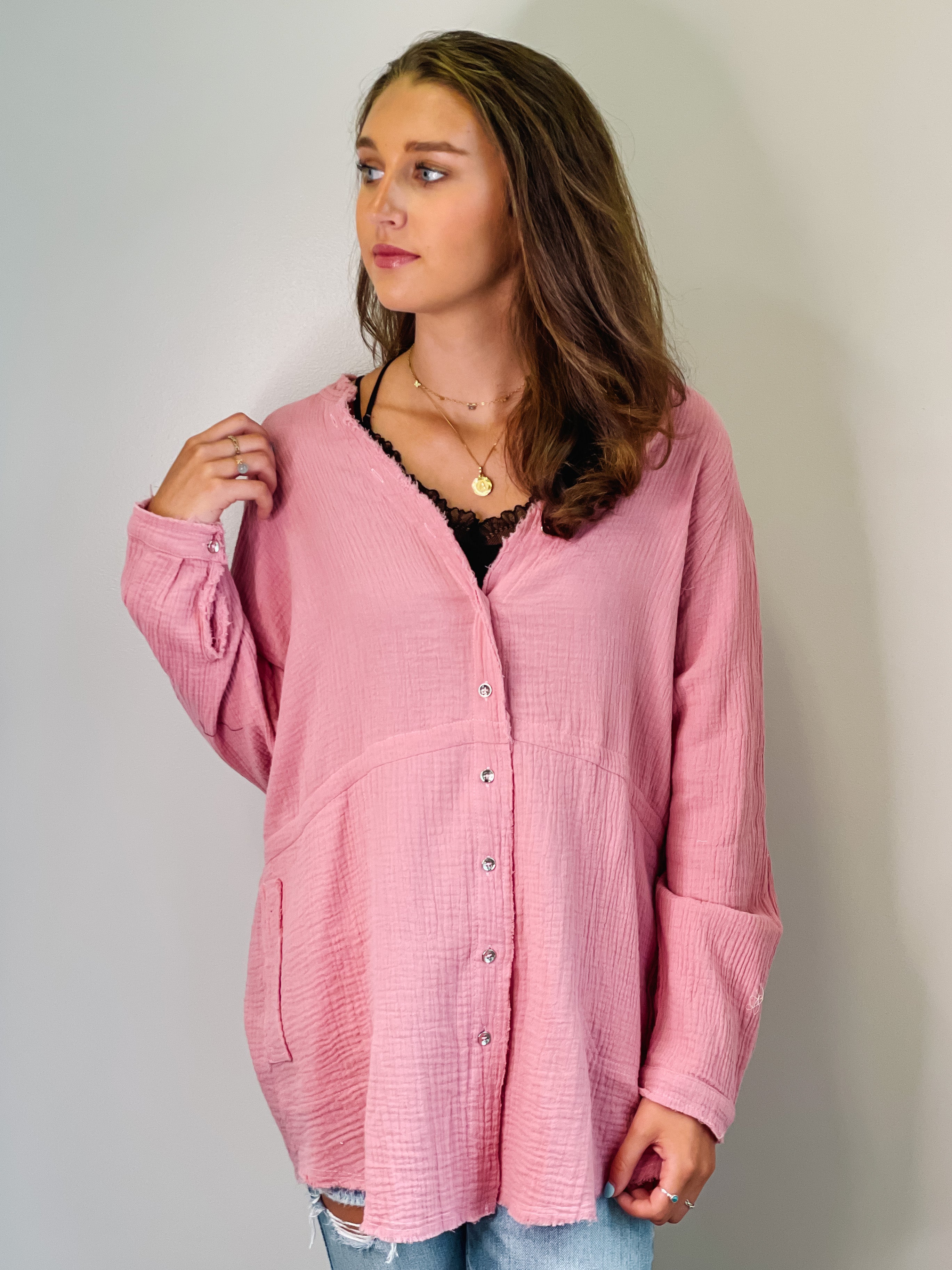 Donna Gauze Tunic with Button Down Detail