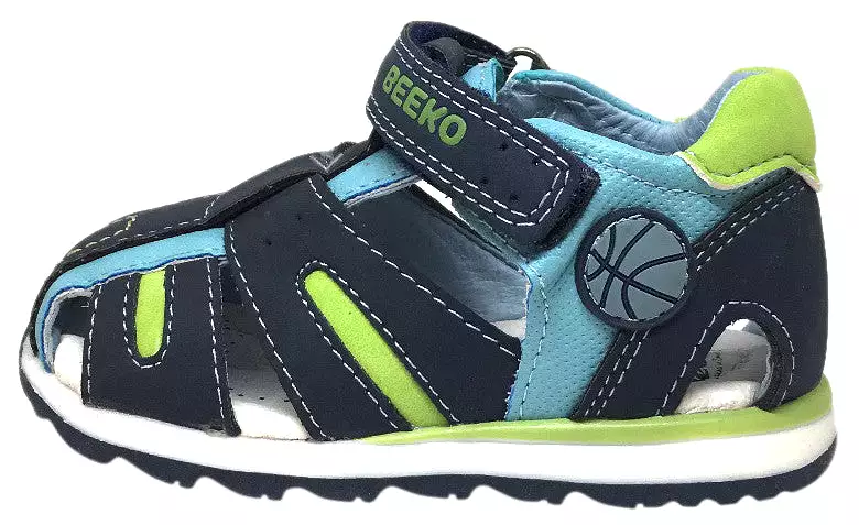 Eagle II Navy and Green Fisherman Sandal with Single Hook and Loop Strap from Beeko Boy