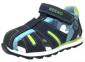 Eagle II Navy and Green Fisherman Sandal with Single Hook and Loop Strap from Beeko Boy