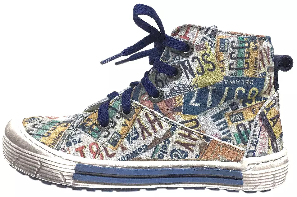 Emel Distressed Navy License Plate High Top Sneaker