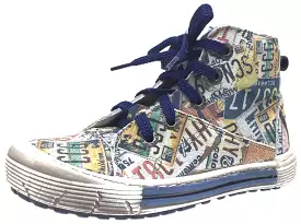 Emel Distressed Navy License Plate High Top Sneaker