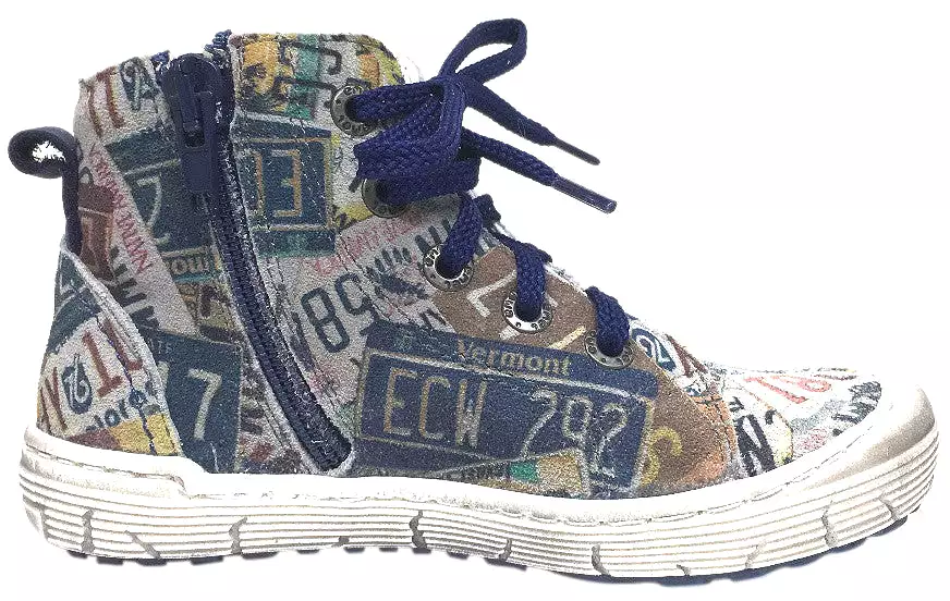 Emel Distressed Navy License Plate High Top Sneaker