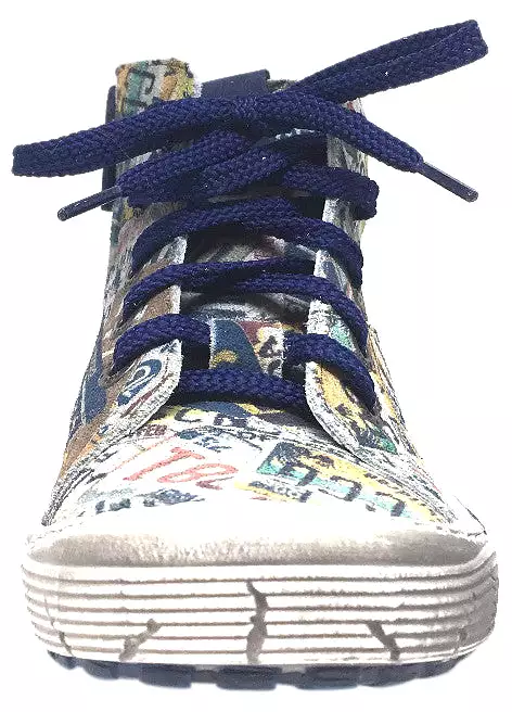 Emel Distressed Navy License Plate High Top Sneaker