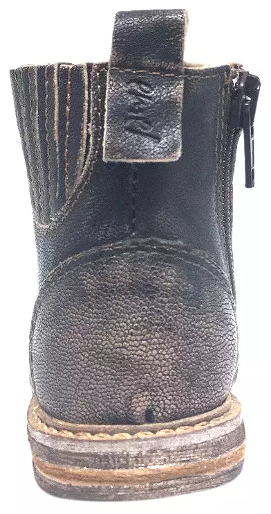 Emel Girls and Boys High Top Combat Style Boot - Brown Gold Distressed Shimmer Leather, Lace Up & Side Zipper