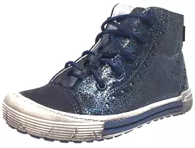 Emel Girls Navy Metallic Shimmer Leather Sneaker High Top