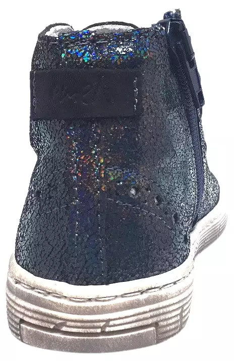 Emel Girls Navy Metallic Shimmer Leather Sneaker High Top