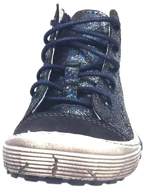 Emel Girls Navy Metallic Shimmer Leather Sneaker High Top